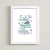 "Blue Whales" - Art Print in Aqua by Kelsey Carlson - Framed