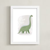 "Happy Dino" - Art Print in Green by Karidy Walker - Framed