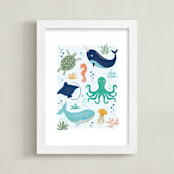 "Sea Friends" - Art Print in Sea Blue by Beth Schneider - Framed