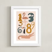 "Safari Friends Numerals" - Art Print in Flamingo by Jenna Holcomb - Framed
