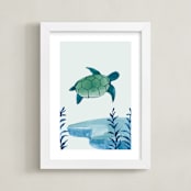 "Ocean Friends III" - Art Print in Turtle by Teju Reval - Framed