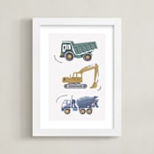 "Tons of Trucks" - Art Print in Sage Green by Alice Nelen - Framed