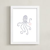"Lined Animals I" - Art Print in OCEAN BLUE by Jayne Alfieri - Framed