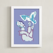 "Peace Bird" - Art Print in China Blue by Stuart Heir - Framed