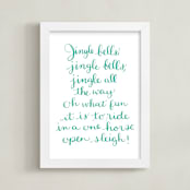 "Jingle Bells Holiday" - Art Print in Teal by Megan Kelso - Framed