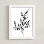 "Doodle Leaves1" - Art Print in black by Ramoncita - aticnomar - Framed