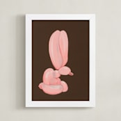 "Pink Bunny" - Art Print in peachy pink by J. Wink - Framed