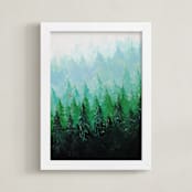 "Forest is Calling" - Art Print in Misty Forest Green by The Tattered Traveler - Framed