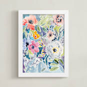 "Watercolor Flowers 3" - Art Print in Light blues by Susanna Nousiainen - Framed
