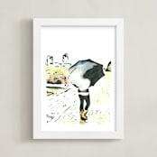"Walking In The Rain" - Art Print in Rainy Day Light by Michelle Waldie - Framed