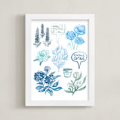 "Blue Watercolor French Flowers " - Art Print in Misty Blue by Paper Raven Co. - Framed