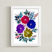 "hand painted flowers_3C" - Art Print in dark blue by Ramoncita - Framed
