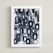 "Black and Gray Stone Abstract Painting" - Art Print in Stone Gray by Melanie Biehle - Framed