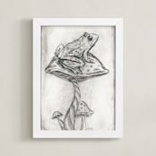"Toad on Mushroom Monoprint" - Art Print in Charcoal by Marta Berk - Framed