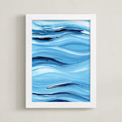 "Uneasy" - Art Print in Ocean Blue by Chelsey Scott - Framed