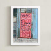 "Pink Door" - Art Print in Pink Coral by Hadas Tal - Framed