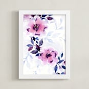 "Sorcery Floral" - Art Print in Indigo Lilac Coral by Stephanie Ryan - Framed