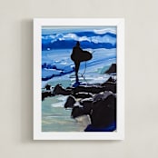 "Surfer in Silhouette" - Art Print in Cobalt Blue by Annie Seaton - Framed