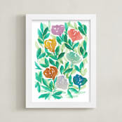"hand painted flowers_1E" - Art Print in green by Ramoncita - aticnomar - Framed