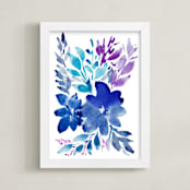 "HAND PAINTED FLOWERS_4E" - Art Print in blue by Ramoncita - aticnomar - Framed