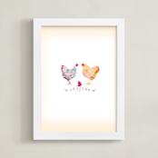 "Paired Chickens" - Art Print in Cream by hadley hutton - Framed
