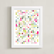 "Pink and Gray Squares" - Art Print in Magenta by Yao Cheng Design - Framed