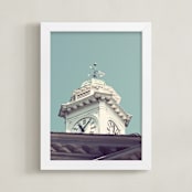 "The Time Teller" - Art Print in Vintage Sky Blue by Gray Star Design - Framed