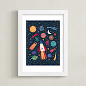 "Space Adventures" - Art Print in Dark Blue by McKenna Sato - Framed