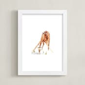 "Giraffe at the Waterhole" - Art Print in Tan by Haley Mistler - Framed