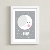 "Sleepy Moon" - Art Print in dusty grey by merry mack creative - Framed