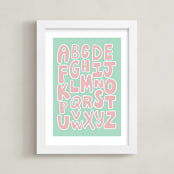 "Nursery Lettering Alphabet" - Art Print in Green and Pink by Luz Alliati - Framed