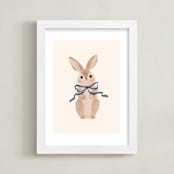 "Hare with bow" - Art Print in Royal Blue by Vivian Yiwing - Framed