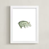 "Holly Hippo" - Art Print in Hippo Grey by Mande Calhoun - Framed