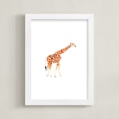 "Giraffe Watercolor" - Art Print in Tan by Haley Mistler - Framed