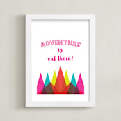 "Adventure Mountains" - Art Print in Hot Pink by Rebecca Lowe - Framed