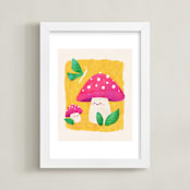 "Mushroom Friends" - Art Print in Sunny Yellow by Sabrina Excene - Framed