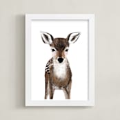 "Baby Animal Deer" - Art Print in chestnut brown by Cass Loh - Framed