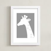 "The Quiet Giraffe" - Art Print in Quietly Grey by Rebecca Marchese - Framed