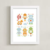 "Robot Collective II" - Art Print in Bright by Dawn Jasper - Framed