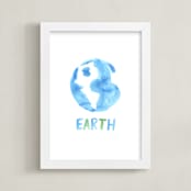 "Watercolor Earth" - Art Print in Ocean Blue by Laura Mock - Framed