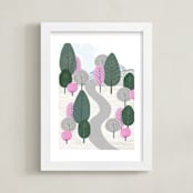 "Little walk in the forest" - Art Print in Light green and grey by Marta Crea - Framed