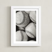 "Baseball 2 BW" - Art Print in worn baseballs by Helen Makadia - Framed