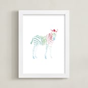 "Rainbow Zebra" - Art Print in Strawberry Pink by Meredith Collie - Framed