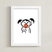 "Pigtails and Flower Power" - Art Print in Black by Mayel - Framed