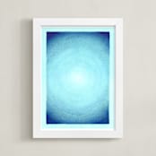 "Expand, Abstract Minimal Drawing" - Art Print in Fresh Blue by Kathleen Ney - Framed