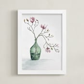 "Magnolia in Green Vase" - Art Print in Blush by Karen Kaul - Framed