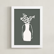 "Vase and Branches #2" - Art Print in Forest Green by Efrat Ofek - Framed