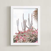 "Cactus & Flowers" - Art Print in Fushia by Heather Loriece - Framed