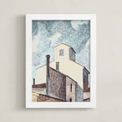 "Casine colorate" - Art Print in sky blue by M.E.Segantini - Framed