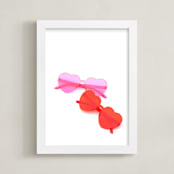"Pink & Red Heart Sunglasses" - Art Print in Love Red by Jonathan Brooks - Framed